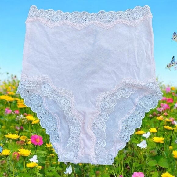 NWT New Only Hearts Organic Cotton Pink Lace High Waist Brief Underwear Small - Picture 3 of 7